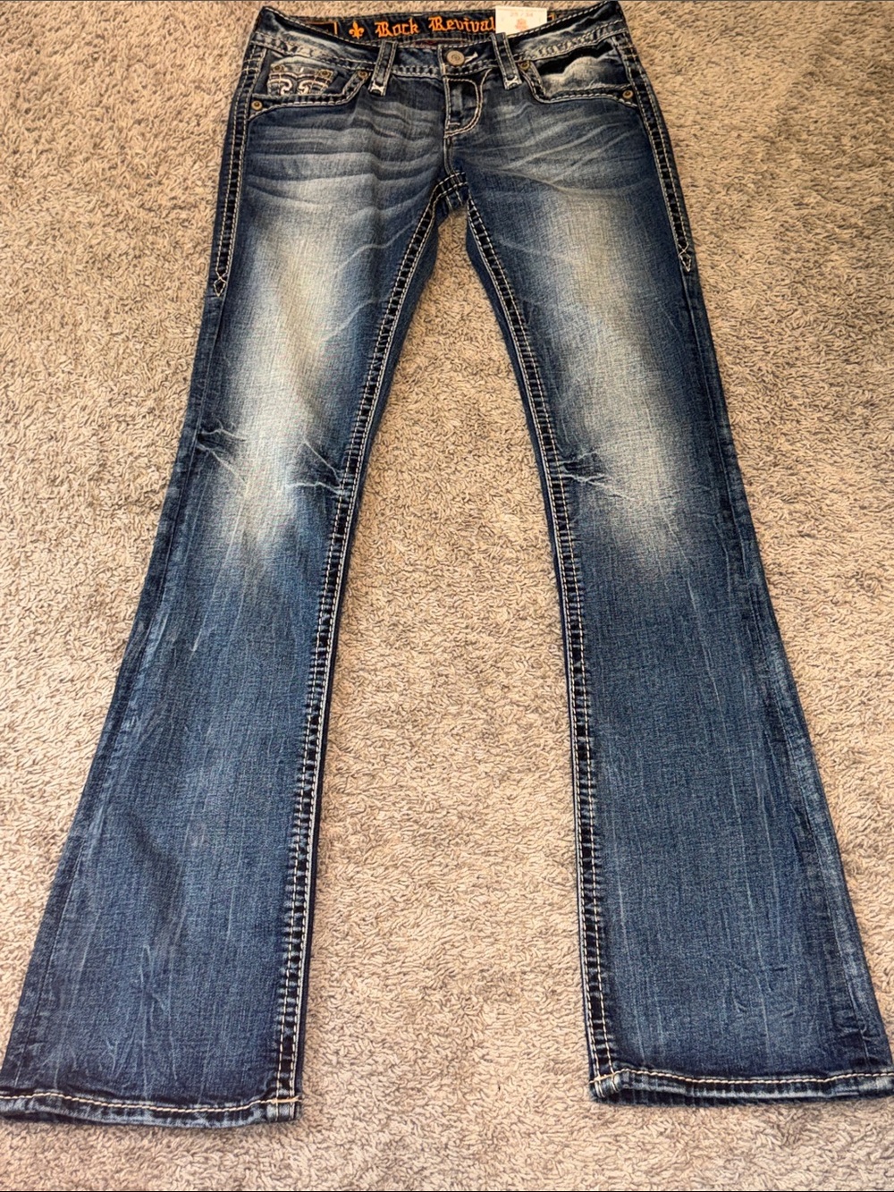 Rock Revival Women's Dark Blue Flare Jeans with Embroidered Back Pockets - Picture 3 of 4